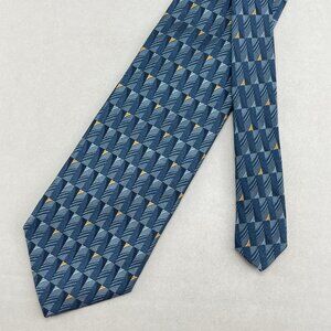 Jos A Bank Signature Collection Mens Silk Necktie Blue Gold Geometric USA Luxury